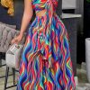 2-Pieces female | Colorful Print Lace-Up Bandeau Wide-Leg Pant Set Multicolor