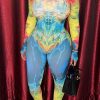 Jumpsuits & Rompers female | Sexy Abstract Print Stretch Fit Zip Long Sleeve Jumpsuit Multicolor