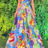 Dresses female | Bohemian Floral Print High Waist Slip Maxi Dress Blue