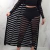 2-Pieces female | Fashion Sexy Striped Lace Hollow Cardigan Wrapped Breast Pants Three-Piece Set