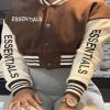 Tops & Outerwear female | Trendy Stitching Long Sleeved Letter Print Cropped Baseball Jacket Brown