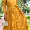 2-Pieces female | Elegant Puff Sleeve Solid Color Blouse Ruffle Pleated Long Skirt Suits