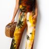 Jumpsuits & Rompers female | Fashion Pleated Tube Top Tie Dye Jumpsuit Coffee