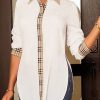 Tops & Outerwear female | Fashion Check Panel Long Sleeve Shirt White