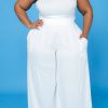 2-Pieces female | Plus Size Solid Color Irregular Cutout Sleeveless Wide Leg Pants Two Piece Set