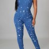 Jumpsuits & Rompers female | Casual Fashion Tube Top Women Fitted Denim Jumpsuit Blue