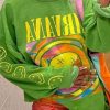 Tops & Outerwear female | Trendy Graphic Print Round Neck Loose Long Sleeve Sweatshirt Green