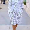 Dresses female | Fashion Print Long Sleeve Shirt Midi Dress White