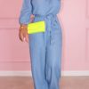 Jumpsuits & Rompers female | Casual Solid Color Off Shoulder Jumpsuit Wathet Blue