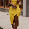 Dresses female | Women'S Solid Color Irregular Sexy Midi Dress