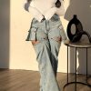 Bottoms female | Personalized Detachable Leg Pockets Straight-Leg Jeans Wathet Blue