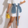 Dresses female | Chic Denim Patched Belt T-Shirt Mini Dress