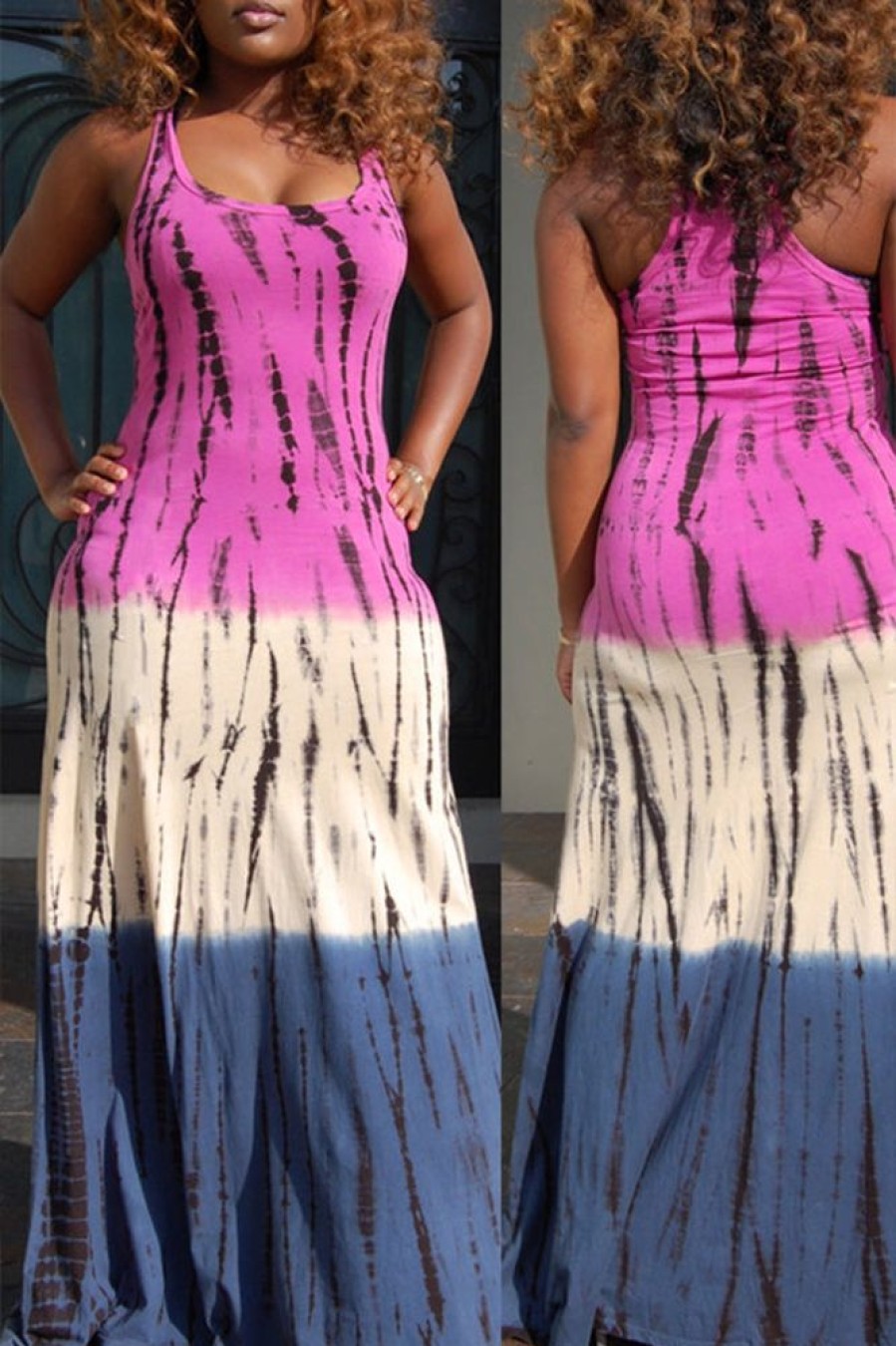 Dresses female | Colorblock Tie-Dye Sleeveless Maxi Dress Multicolor