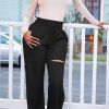 Bottoms female | Casual Solid Color Burnt Split Wide Leg Straight Pants