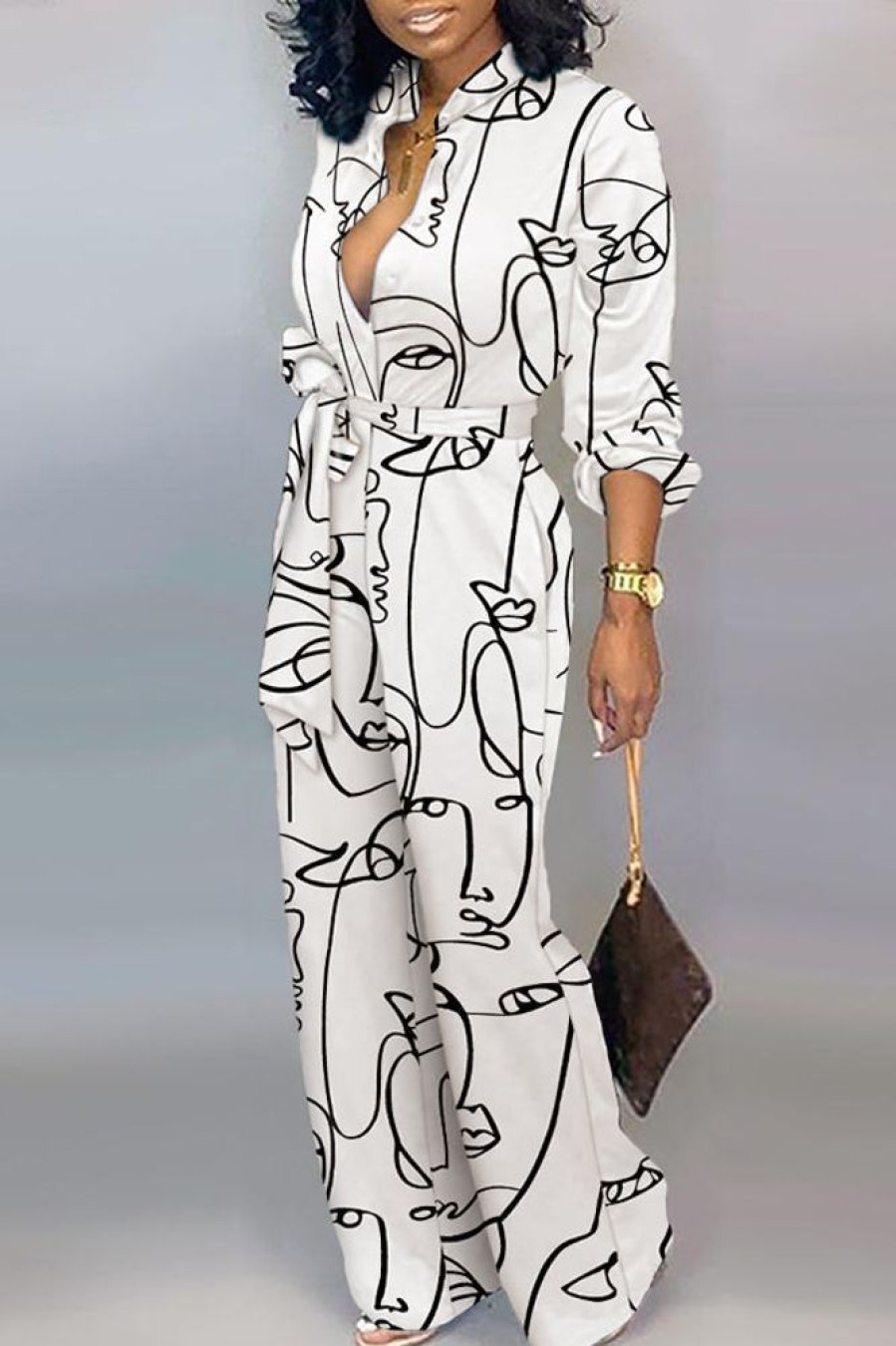 Jumpsuits & Rompers female | Fashion Abstract Print Jumpsuit White