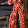 Jumpsuits & Rompers female | Plus Size V-Neck Printed Wide-Leg Pocket Jumpsuit Multicolor