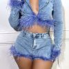 2-Pieces female | Fashion Casual Denim Frayed Fashion Denim Suit Blue