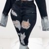 Bottoms female | Trendy High Waist Slim Gradient Ripped Jeans Black