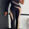 Jumpsuits & Rompers female | Sexy Off Shoulder Colorblock Long Sleeve Wide Leg Jumpsuit Black