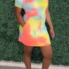 Dresses female | Sexy Short Sleeve Crew Neck Tie Dye Dress