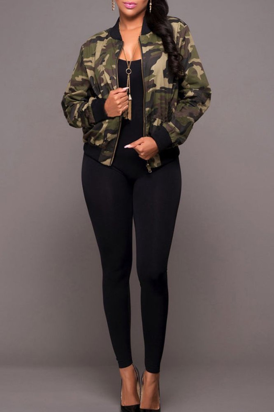 Tops & Outerwear female | Fashion All-Match Long-Sleeved Camouflage Jacket Multicolor