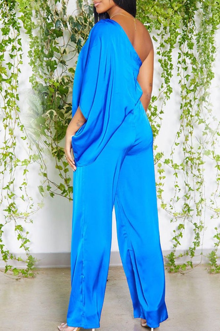 Jumpsuits & Rompers female | Satin One Shoulder Doll Sleeve Jumpsuit Blue