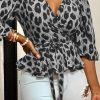 Tops & Outerwear female | F Ion V-Neck Long Sleeved Leopard Print Waist Blouse