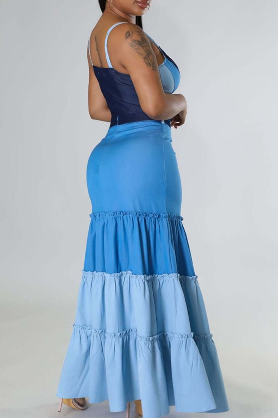 2-Pieces female | Casual Contrasting Color Camisole Skirt Two-Piece Set Blue