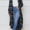 Tops & Outerwear female | Fashion Plaid Button Pockets Long Sleeve Jacket Waist Coat Blue