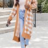 Tops & Outerwear female | Casual Two-Color Plaid Mid-Length Sweater Cardigan Yellow