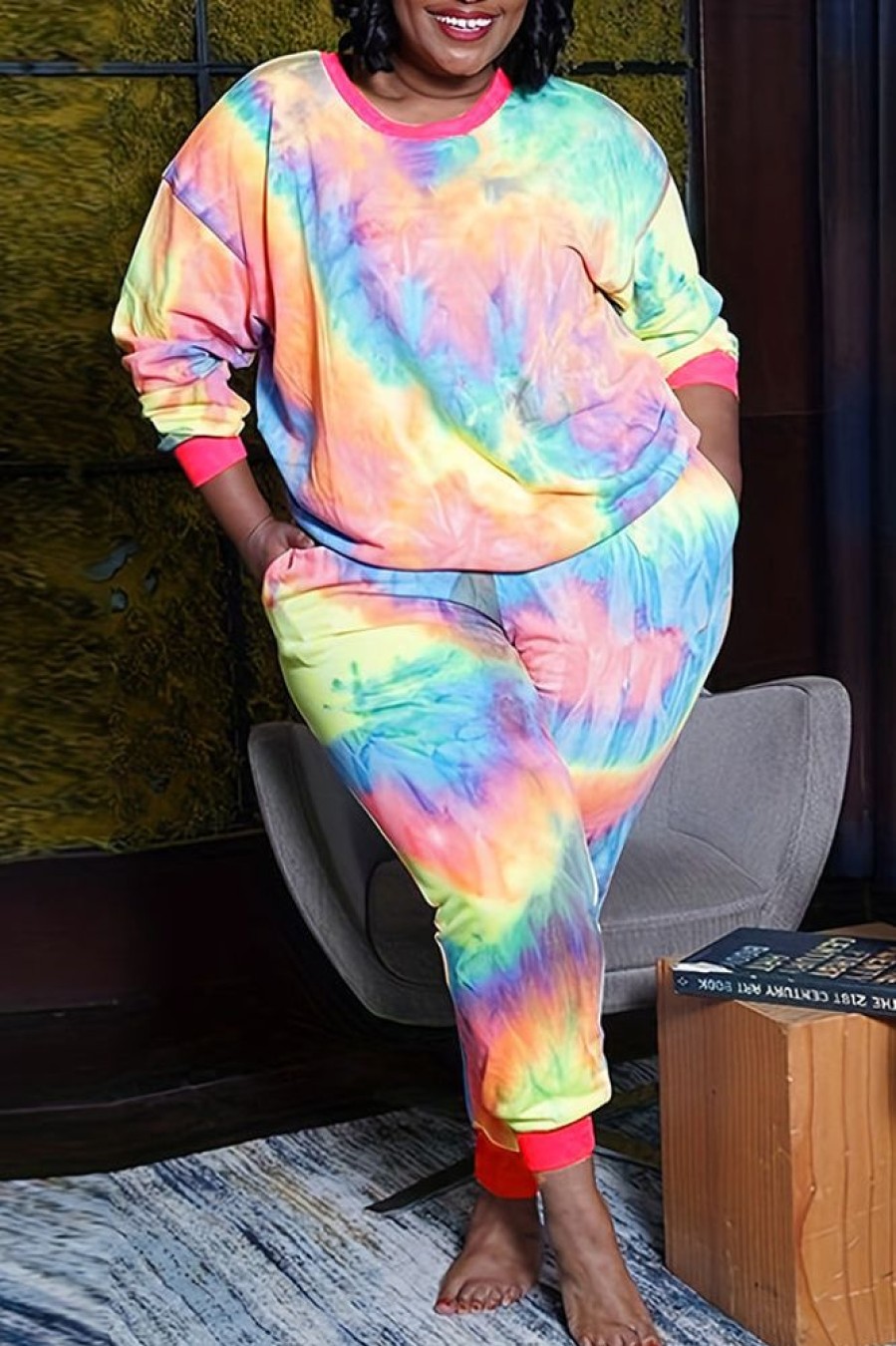 2-Pieces female | Casual Tie Dye Printed Plus Size Set Multicolor