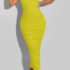 Dresses female | Solid Slim Fit Pleated Dress