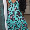 Dresses female | Contrast Leopard Print Layered Ruffled Strap Maxi Dress Wathet Blue