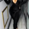 Jumpsuits & Rompers female | Casual Velvet V Neck Jumpsuit Black