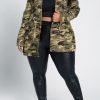 Tops & Outerwear female | Casual Camouflage Print Lapel Drawstring Pocket Rivet Plus Size Jacket Army Green