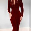 Jumpsuits & Rompers female | Sexy Backless Slim Fit Elastic Cutout Hot Diamond Long Sleeve Jumpsuits