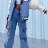 Tops & Outerwear female | Trendy Loose Stitching Sleeve Denim Baseball Jacket Blue