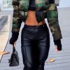 Tops & Outerwear female | Personalized Shoulder Hollow Zipper Camouflage Print Short Cotton Clothing Army Green