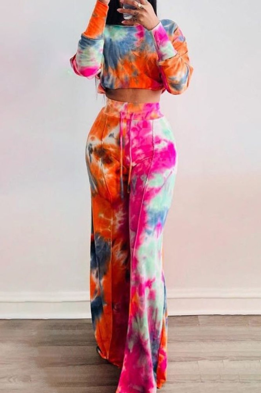 2-Pieces female | Fashion Print Off Shoulder Fla Pants Sexy Two Piece Suit