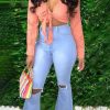 Bottoms female | Fashion Plus Size Ripped High Rise Flared Jeans Blue