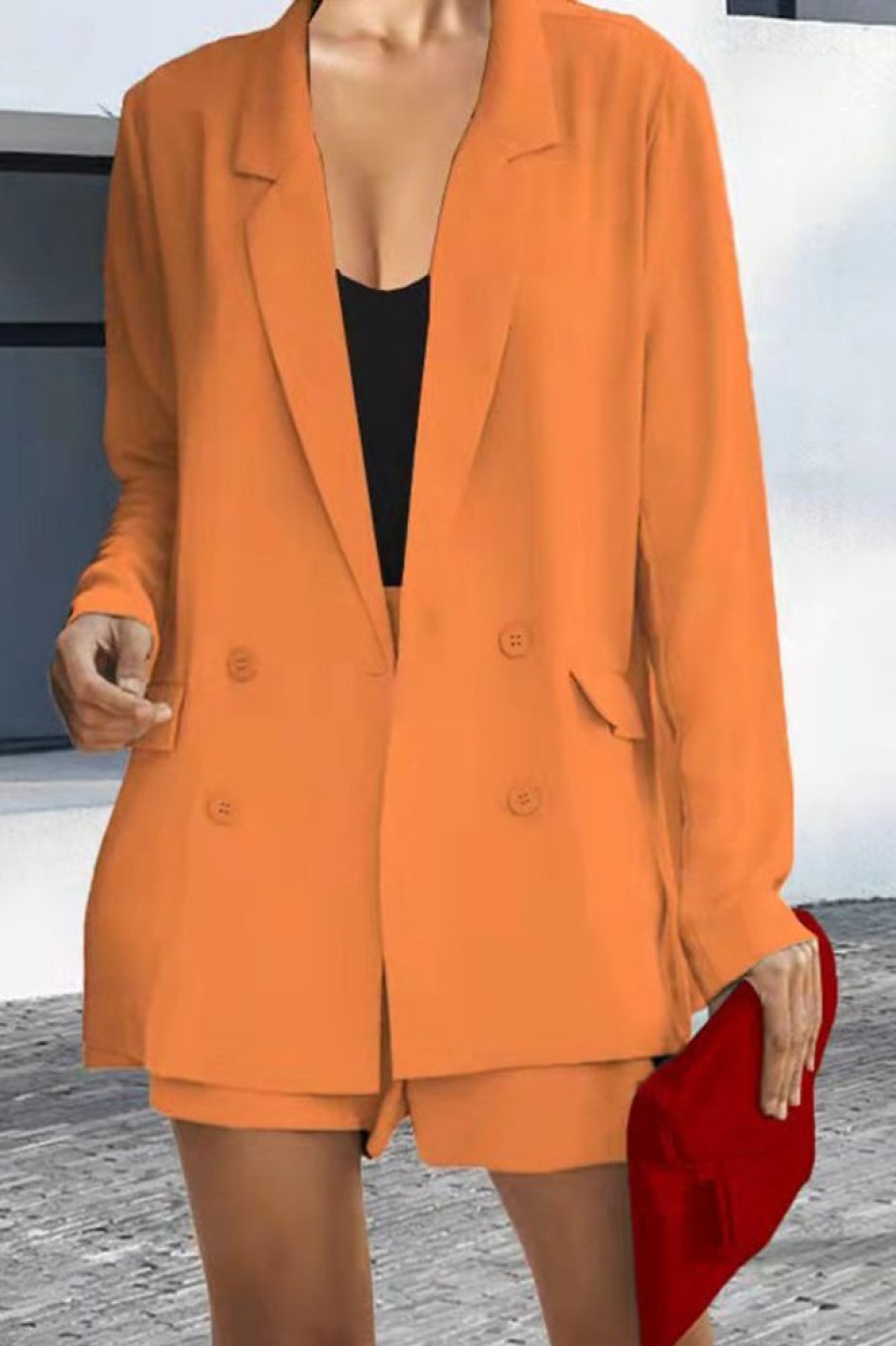 2-Pieces female | Fashion Casual Lapel Long Sleeve Blazer Shorts Two Piece Set