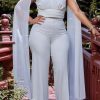 2-Pieces female | Elegant V-Neck Solid Color Short Top High Waist Pant Suits