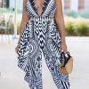 Jumpsuits & Rompers female | Fashionable Sexy Low Cut V-Neck Sling Positioning Print Jumpsuit Black