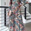 Jumpsuits & Rompers female | Fashion Print Long Sleeve Tunic Zipper Long Slim Fit Plus Size Jumpsuit Green