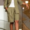 2-Pieces female | Simple 3/4 Length Sleeve Solid Color Blouse Five-Quarter Pant Suits Army Green