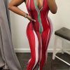 Jumpsuits & Rompers female | Zip Collar Sleeveless Striped Fitted Jumpsuit