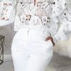 Tops & Outerwear female | Fashion Hollow Lace Tie Cardigan Lantern Sleeve Jacket White