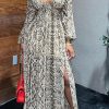 Dresses female | Snake Print V-Neck Cutout Side Slit Maxi Dress Snake Skin