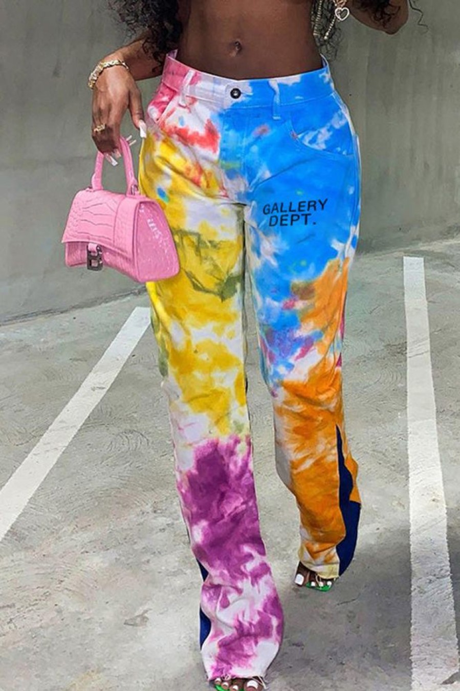 Bottoms female | Fashion Colorful Tie-Dye Print Flared Pant Multicolor