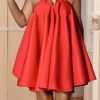 Dresses female | Fashion Cross Over Lace Up Backless A Line Mini Dress Red